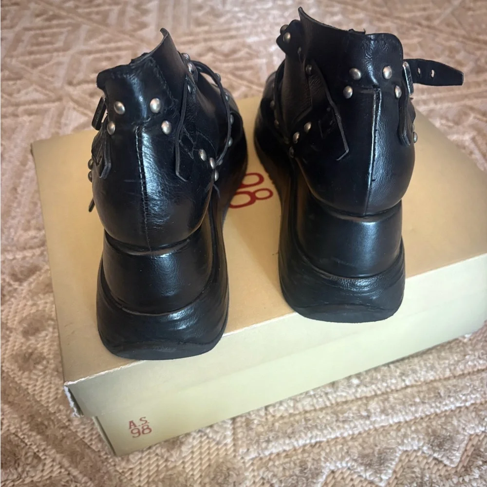 A.S.98 Black Studded Platform Sandals - Picture 4 of 6